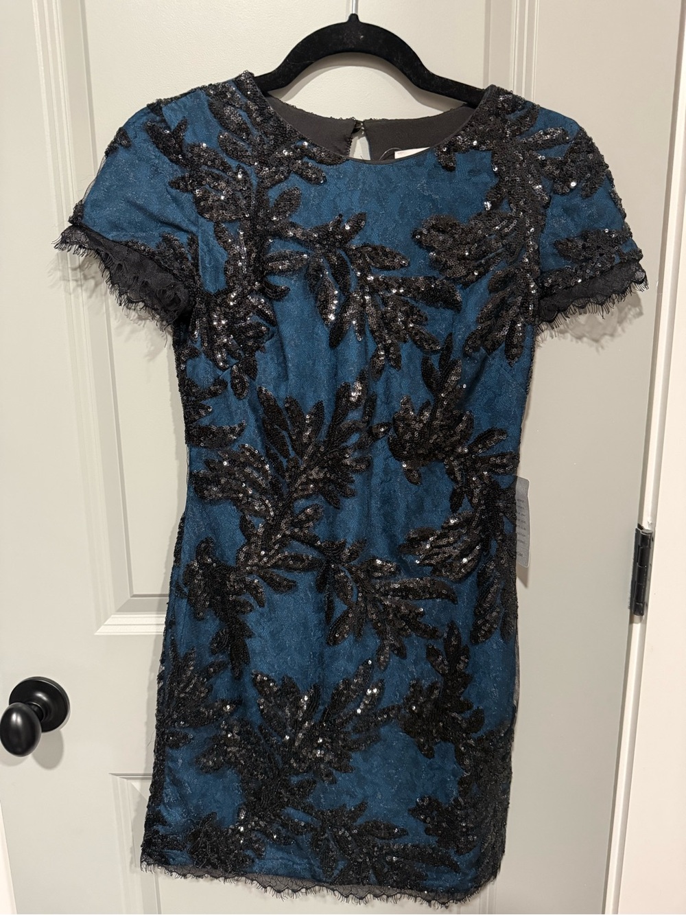 Dress the Population Teal and Black Sequin Party Dress